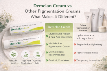 Demelan Cream vs other pigmentation creams comparison showing ingredients, safety, and effectiveness